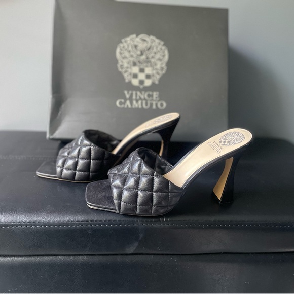 Vince Camuto Black Quilted Heeled Mules - Picture 3 of 5